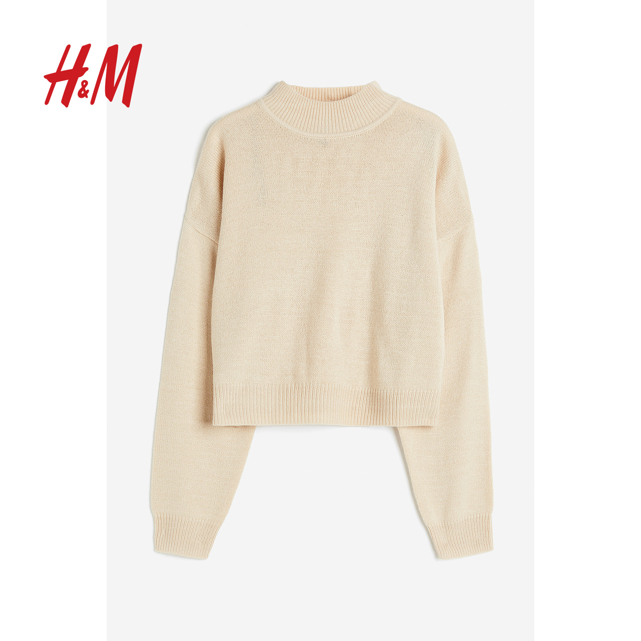 H&M 女装针织衫秋季罗纹圆领洋气长袖短款套衫1161768 63元