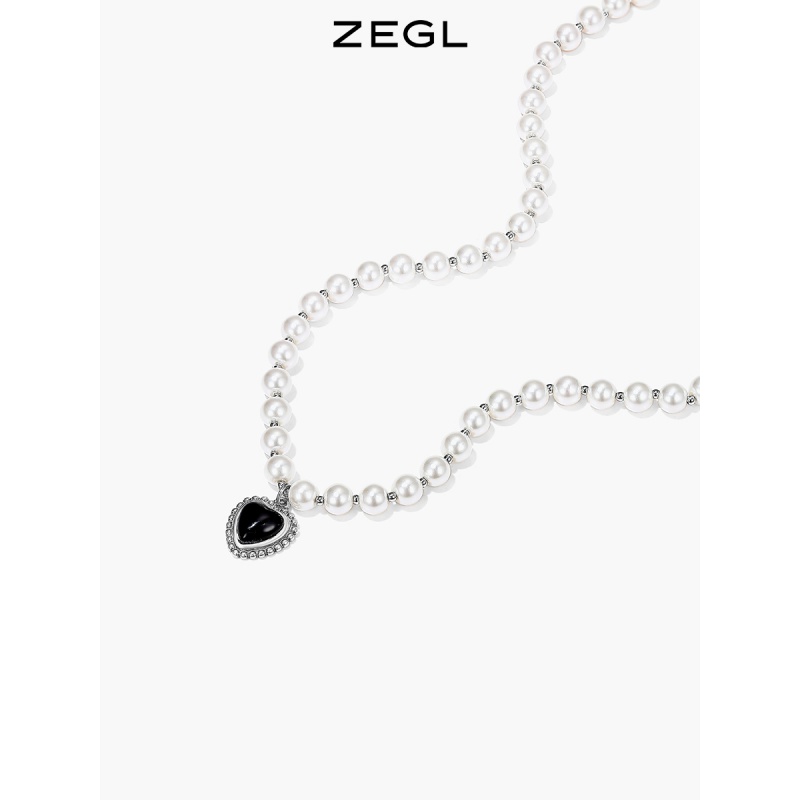 ZENGLIU ZEGL爱心人造珍珠项链女气质设计感黑玛瑙锁骨链 65.31元（需用券）