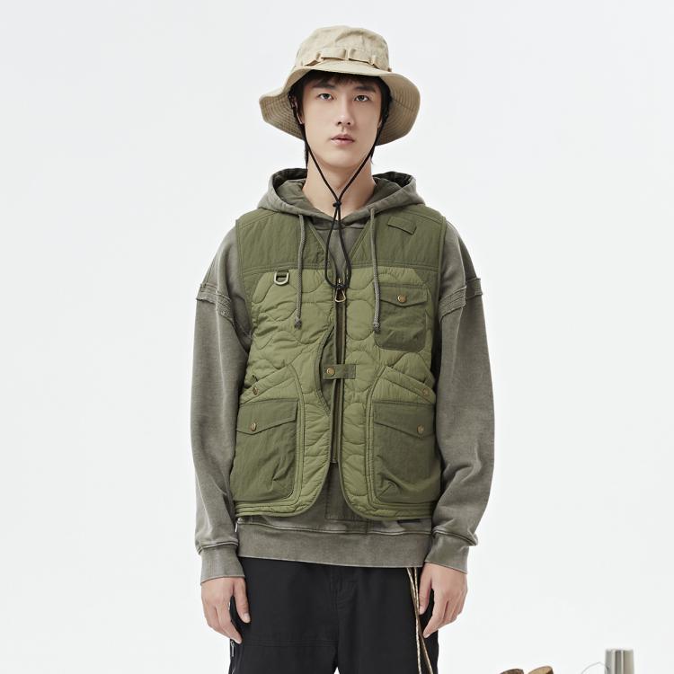 思凯乐 户外情侣款工装款双料拼接V领保暖夹棉马甲 129元