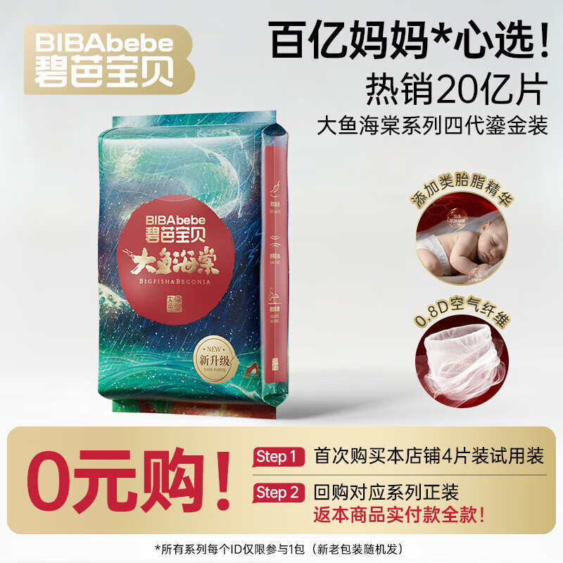 碧芭宝贝 大鱼海棠新升级类胎脂鎏金装纸尿裤NB码4片 0.9元（需用券）