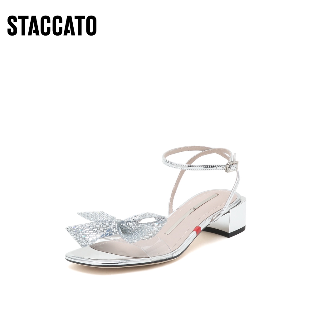 STACCATO 思加图 夏季新款甜美小蝴蝶结凉鞋水钻一字带凉鞋女EBO09BL2 383.26元（