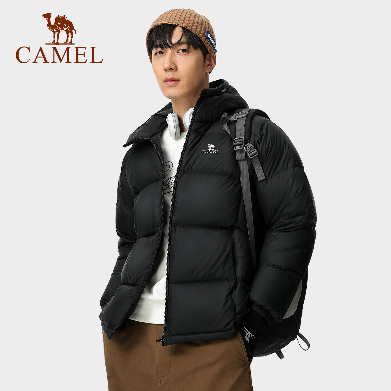 CAMEL 骆驼 户外短款羽绒服 A1W2PN121C黑色，男女同款 M 390.72元