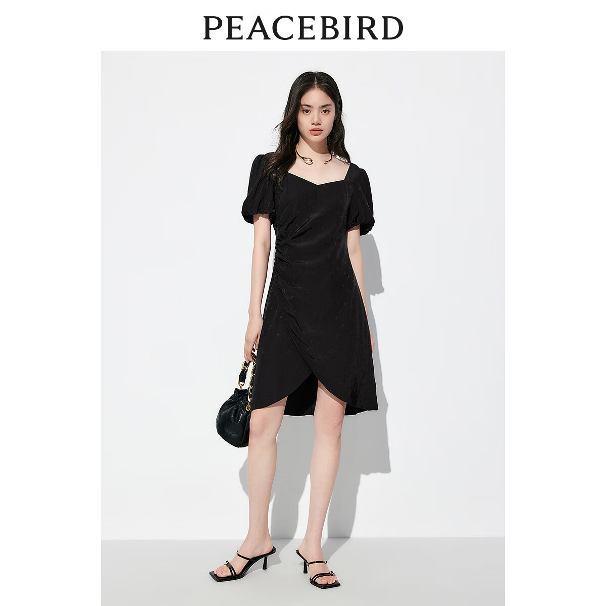 PLUS会员：PEACEBIRD 太平鸟 女装夏季花苞型连衣裙A1FAD2C11 黑色 138.93元包邮（