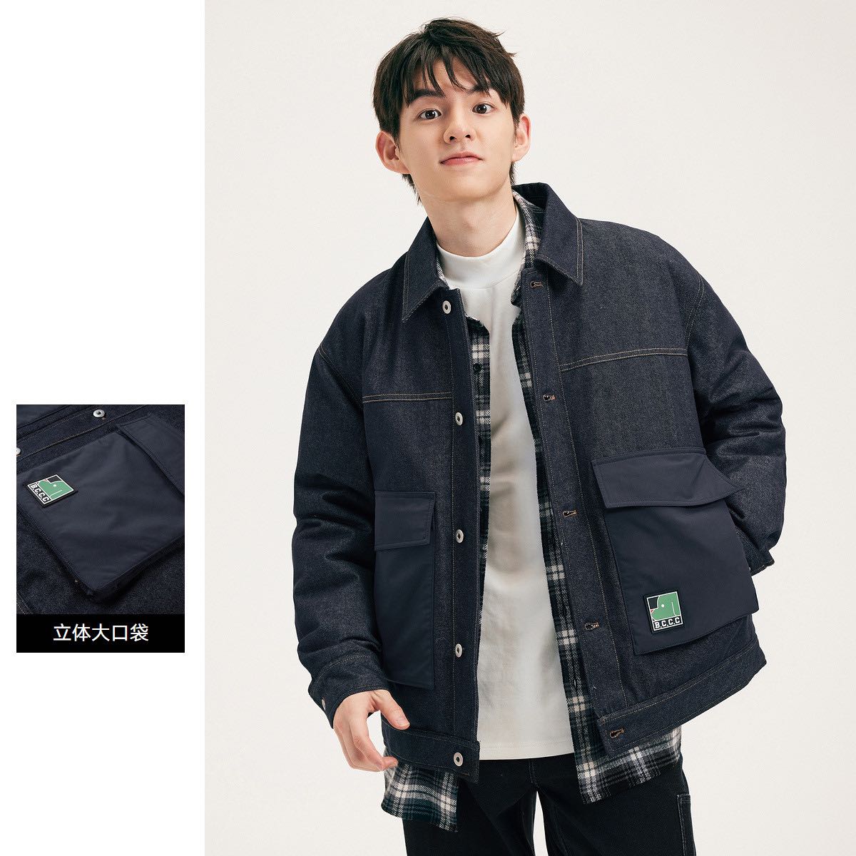 gxgjeans 秋冬牛仔翻领保暖男式羽绒服男青少年 322元