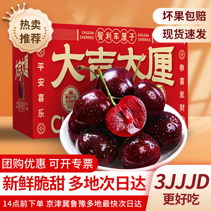 东鲜丰 智利车厘子大樱桃新鲜水果生鲜年货礼盒 5斤 净重 2250g 大果 J 26-28mm 