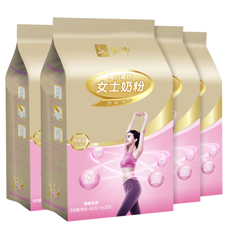 MENGNIU 蒙牛 铂金装高钙高铁女士奶粉 400g/袋 400g*4袋（送麦片+礼袋） 109.6元