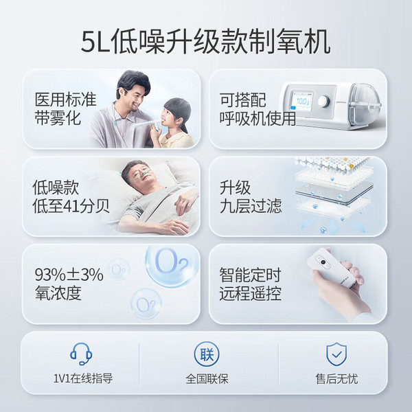 yuwell 鱼跃 8F-5W 轻音升级新国标医用制氧机 5L旗舰升级 专业降噪