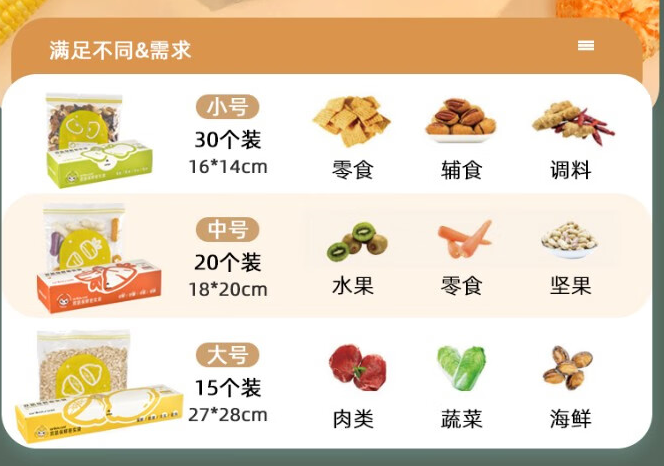 安扣 食品加厚防水PE封口袋保鲜袋 大号+中号+小号（65只） 19.9元包邮 买手党-买手聚集的地方