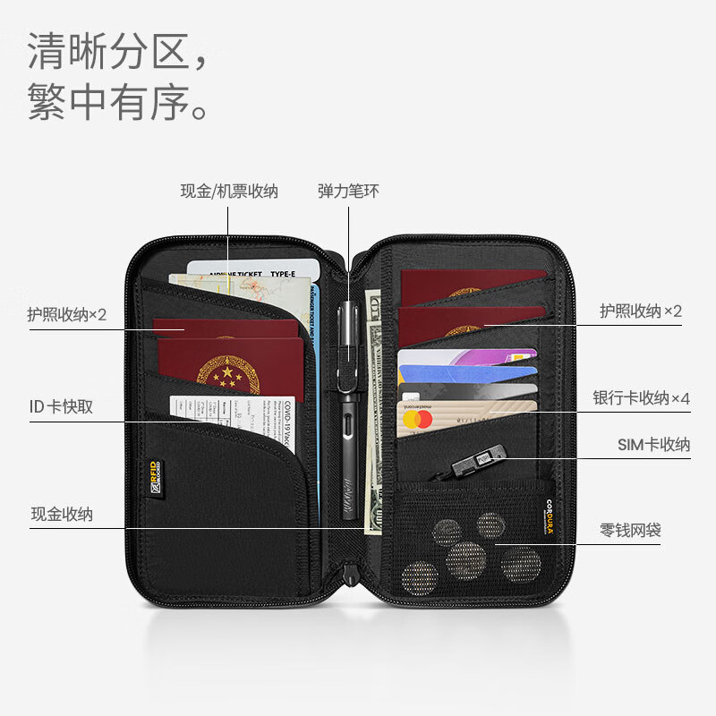 tomtoc 护照包证件收纳包大容量旅行出差卡包RFID防盗刷防泼水T03 194元 - 线报酷