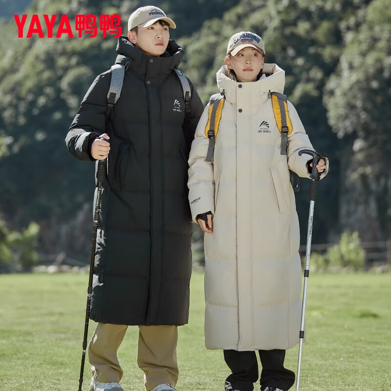 鸭鸭 299g高充绒 王一博明星同款冰壳情侣羽绒服同款长款过膝加厚抗寒防风