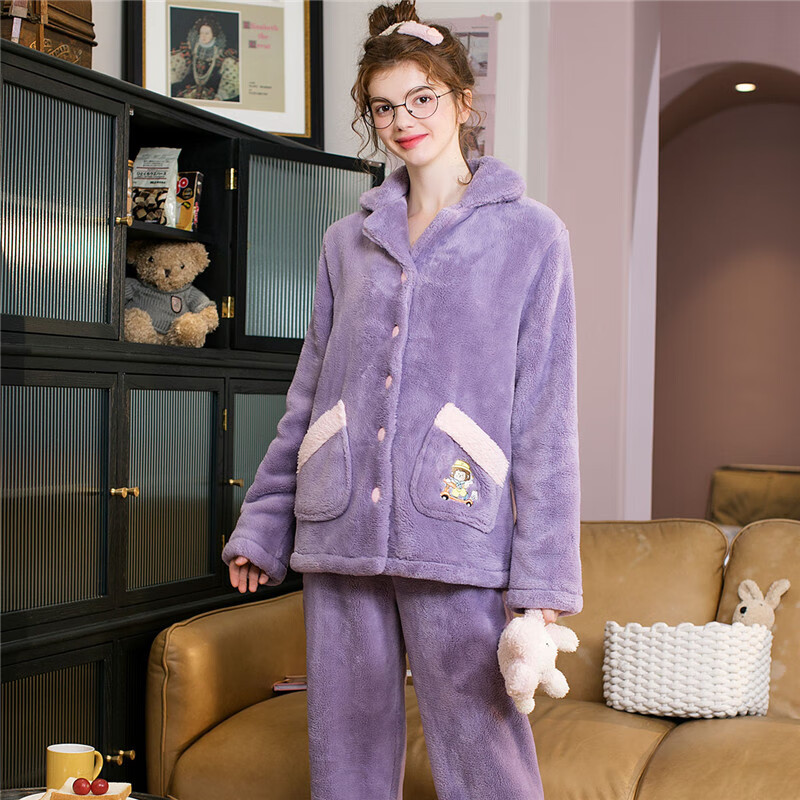 FENTENG 芬腾 女士珊瑚绒睡衣套装 J98141159 紫色 48.9元（需凑单）