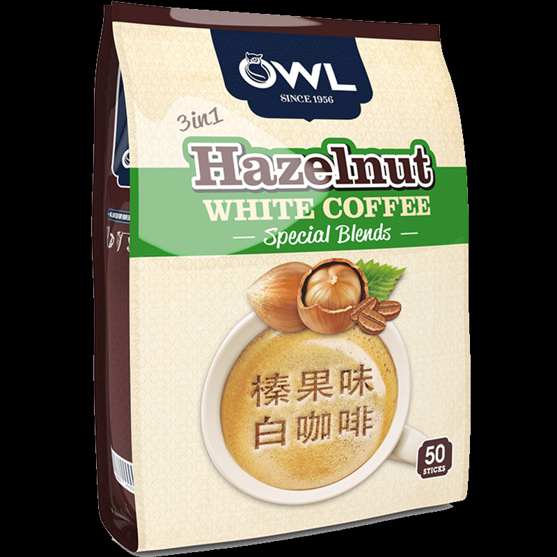 OWL 猫头鹰 三合一拉白咖啡粉 榛果味 1kg(20g*50条) 76.42元