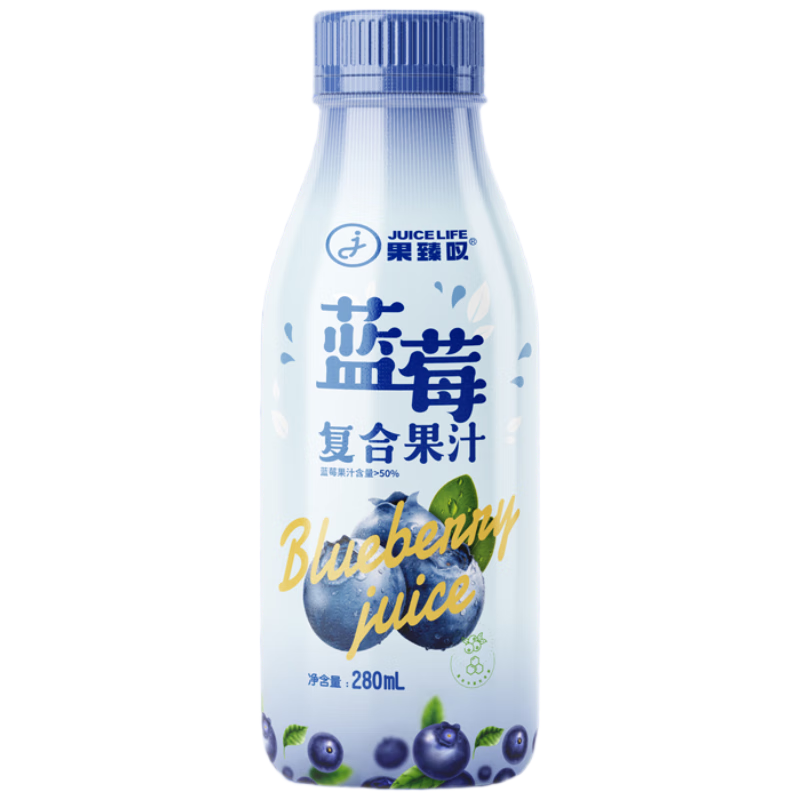 果臻叹 蓝莓复合果蔬汁NFC 280ml*6瓶 14.9元包邮（需试用）