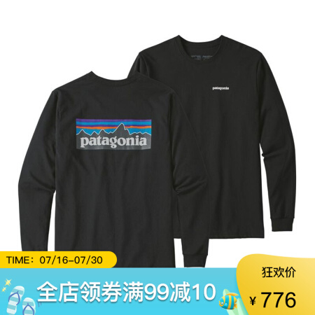 Patagonia 巴塔哥尼亚 T恤男款长袖棉质字母圆领39161 BLK M 409元(需用券)