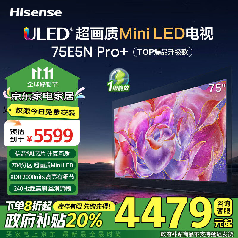 Hisense 海信 电视75E5N Pro+ 75英寸 704分区Mini LED 超薄大屏智慧屏 75英寸 75E5N PRO