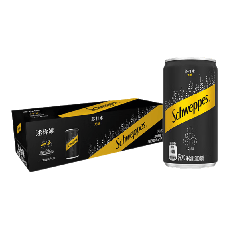 可口可乐 怡泉 Schweppes 无糖零卡苏打水 200ml×12罐 1.49元/罐， 16.9元