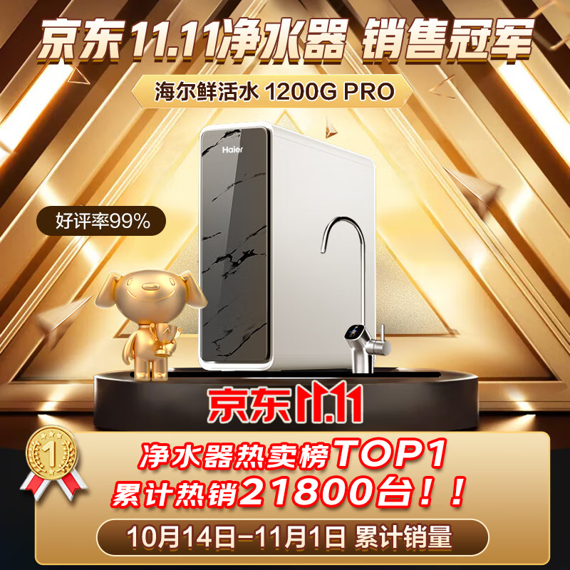 Haier 海尔 净水器鲜活水pro家用净水机5年RO 行业TOP款-鲜活pro1200G 1655.24元（需