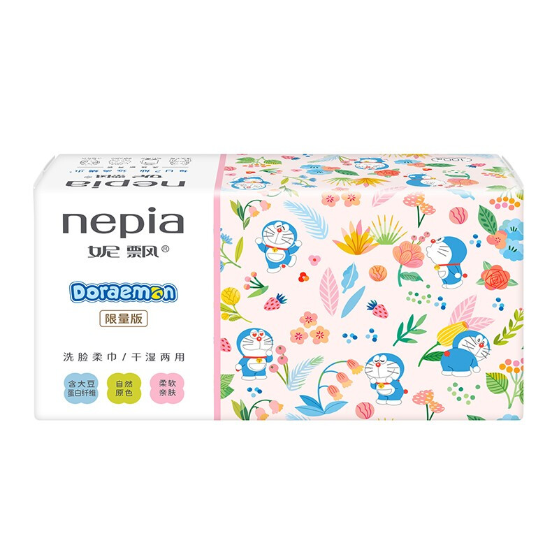 nepia 妮飘 哆啦A梦卡通洗脸柔巾 100抽*3包 71.91元