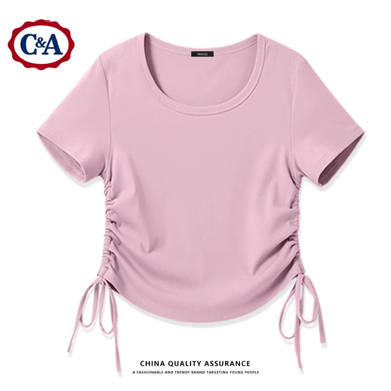 C&A 正肩短袖t恤女夏季2025灰色修身显瘦体恤短款上衣女 豆沙粉 M ¥39.95