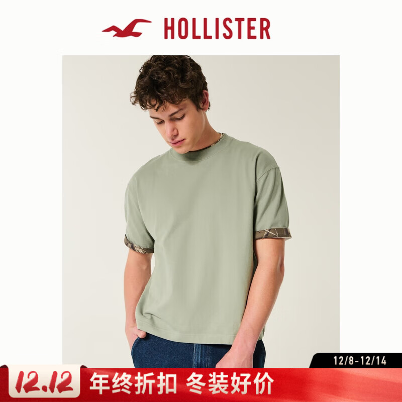 HOLLISTER 25夏季美式棉质圆领短袖T恤男装女装KI324-5252 鼠尾草色 L (180/108A) 70.5