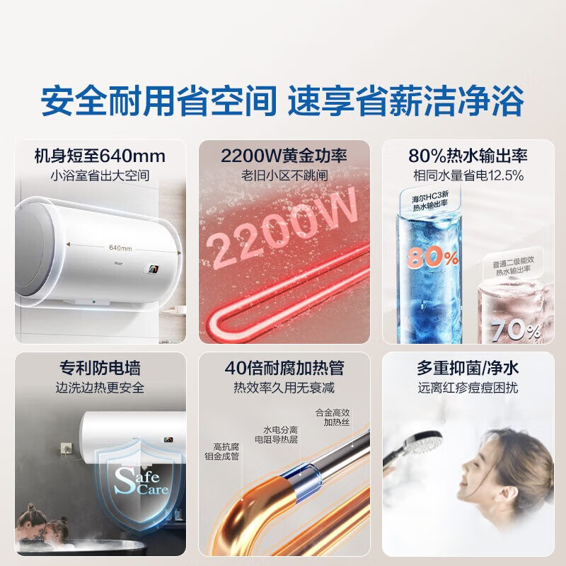 海尔 换新补贴电热水器50升 HC3新 金刚搪瓷内胆租房优选5.5倍大水量2200W速热家用洗澡储水式 348元 - 清风线报