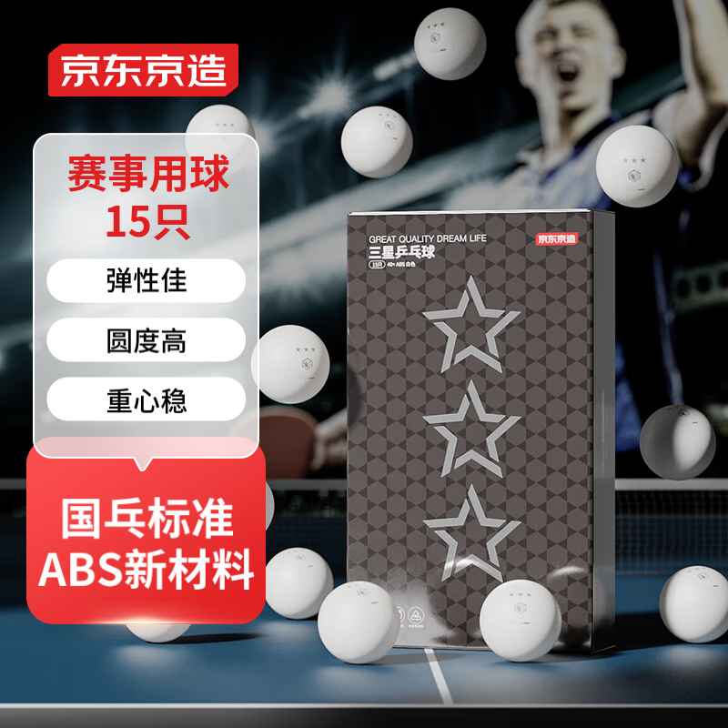 京东京造 乒乓球三星 比赛乒乓球3星ABS新材料 白色40+ 19.64元（需用券）