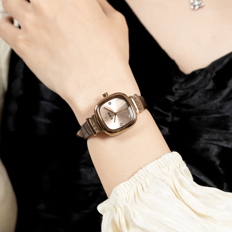 黛天使 一分购品牌简约瑞士时尚百搭黑金小方糖发手表 无盒装咖啡色 30mm 0.
