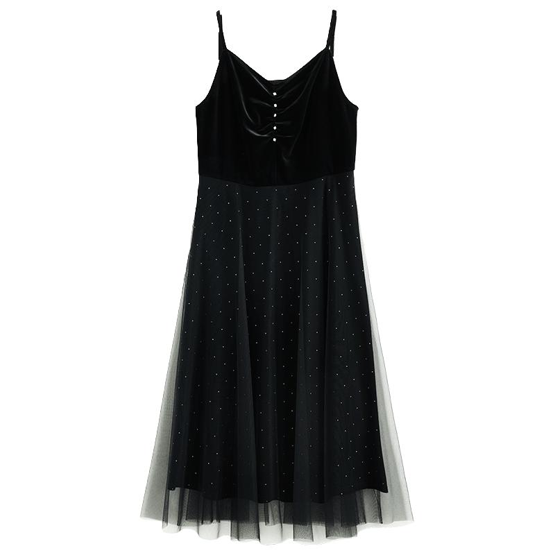 独束 大码女装网纱半身裙女秋冬新款胖mm优雅丝绒a字裙 连衣裙 2XL 134.5元