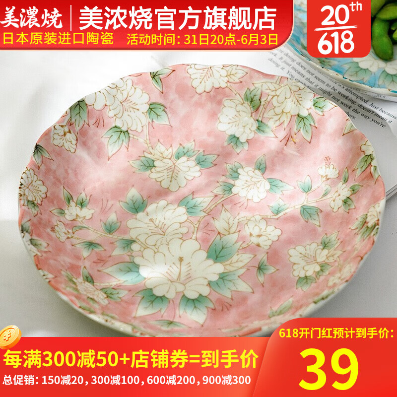 美浓烧 Mino Yaki）日本进口木槿花盘子餐盘菜盘 家用餐具高级感早餐盘西餐