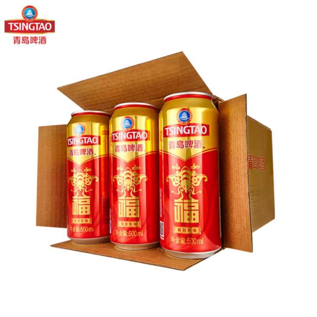 青岛啤酒（TsingTao）福如东海10度大罐箱装 500mL 12罐 *3件（赠同款6罐） 119.95