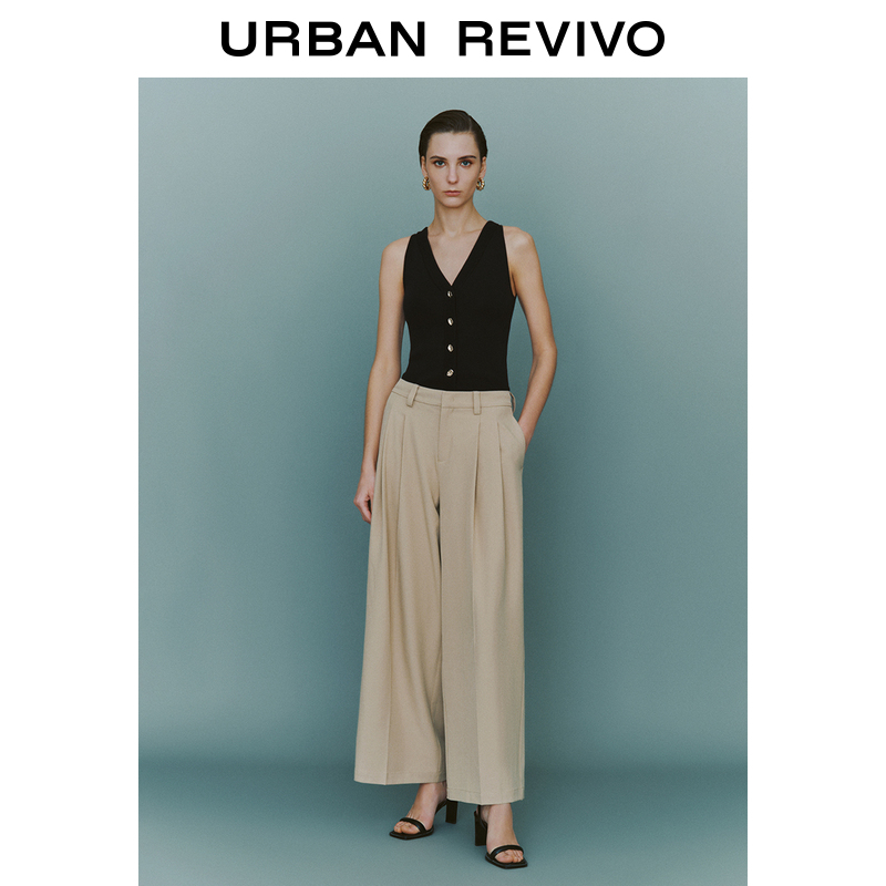 URBAN REVIVO UR2024夏季新款女装时尚通勤简约高阶质感显瘦宽腿裤UWG640042 203.82