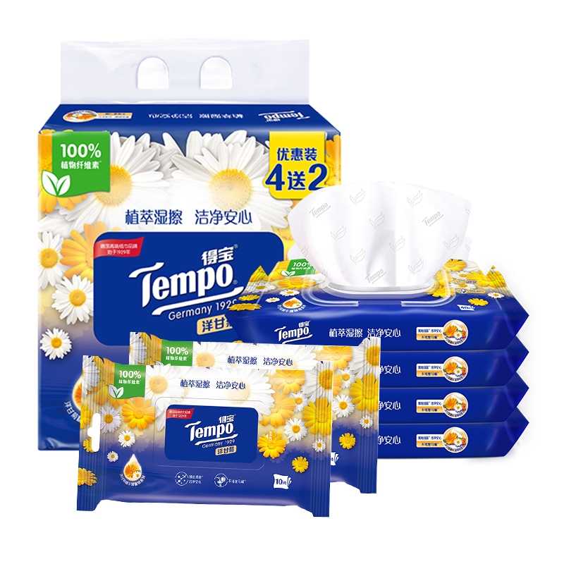 Tempo 得宝 湿厕纸洋甘菊湿厕纸40片4包+10片2包组合装 37.9元