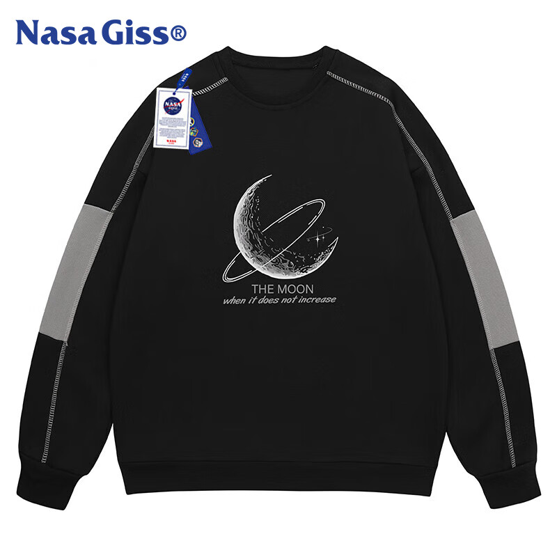 NASA GISS 卫衣男潮流印花圆领上衣春秋季男士套头长袖打底衫 黑色 XL 47元