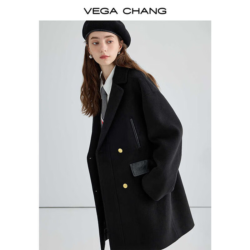 VEGA CHANG 赫本风羽绒大衣女 黑色 NNW2210248851 187.11元包邮（需用券）