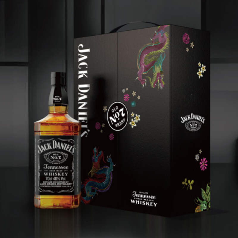 杰克丹尼 Jack Daniels 杰克丹尼 黑标 龙年礼盒装 700ml*2 美国田纳西州调和型威