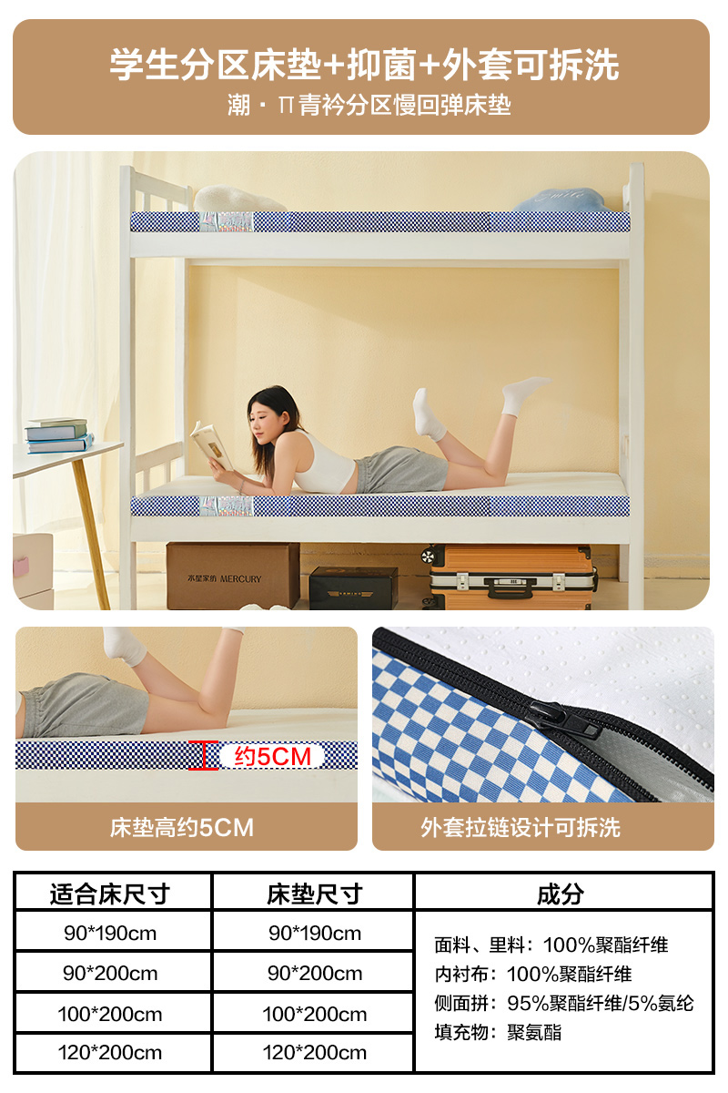 水星家纺 记忆棉床垫慢回弹软垫单人宿舍租房加厚榻榻米床垫子 279.65元