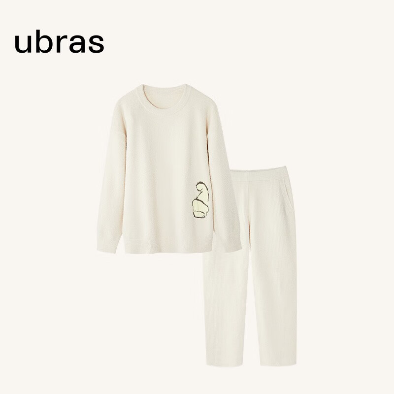 ubras 半边绒家居服加厚保暖睡衣套装 豆乳白色-男款 M 114.5元（需领券）