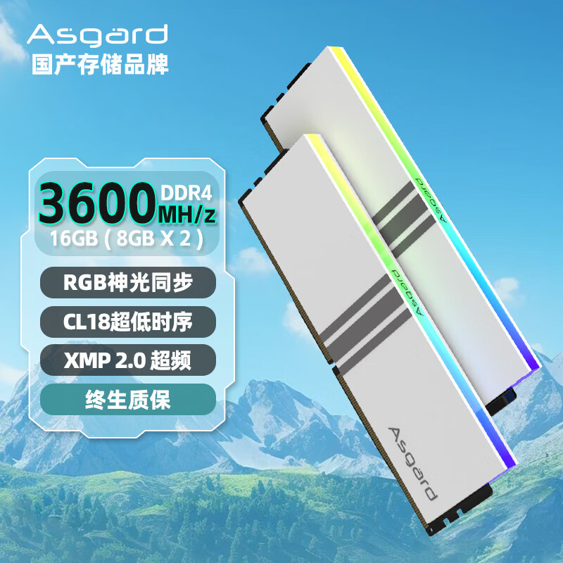 Asgard 阿斯加特 瓦尔基里系列 女武神 DDR4 3600MHz RGB 台式机内存 灯条 白色 16GB