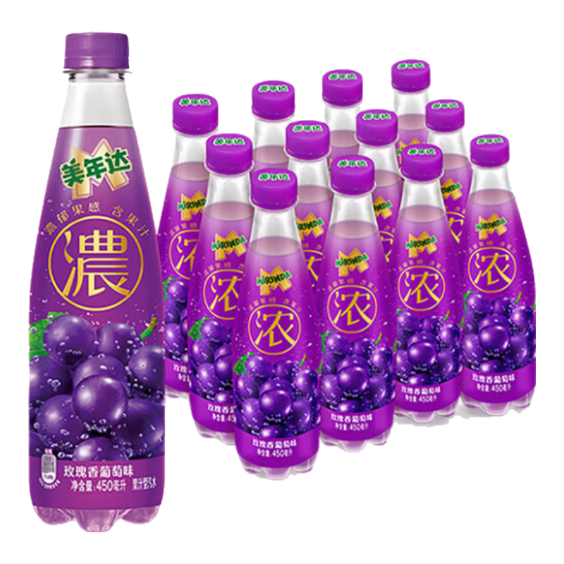 plus会员*百事可乐 美年达濃果汁型汽水 玫瑰香葡萄味 450ml×12瓶 2.36单瓶！28.