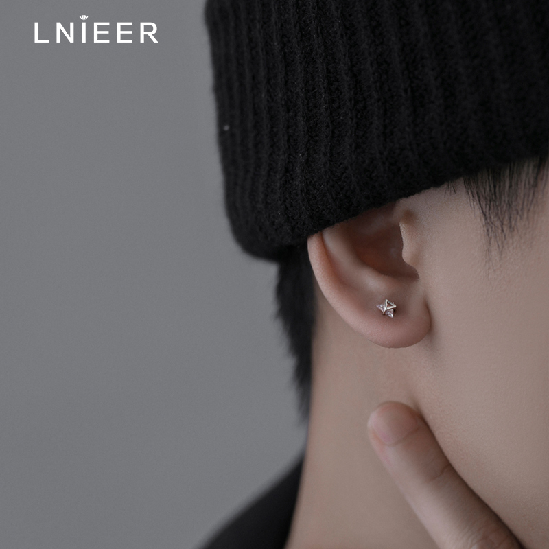 Lnieer 999纯银耳钉男钻石新款潮流小众设计高级感个性单只养耳洞耳环饰 21.8