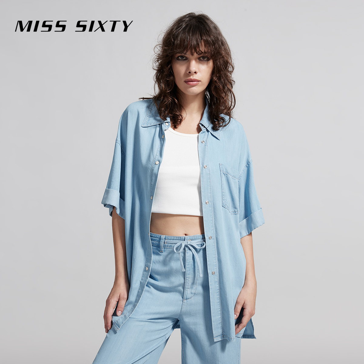 MISS SIXTY 天丝牛仔衬衫短袖上衣女复古浅蓝显瘦百搭薄款外搭 794元