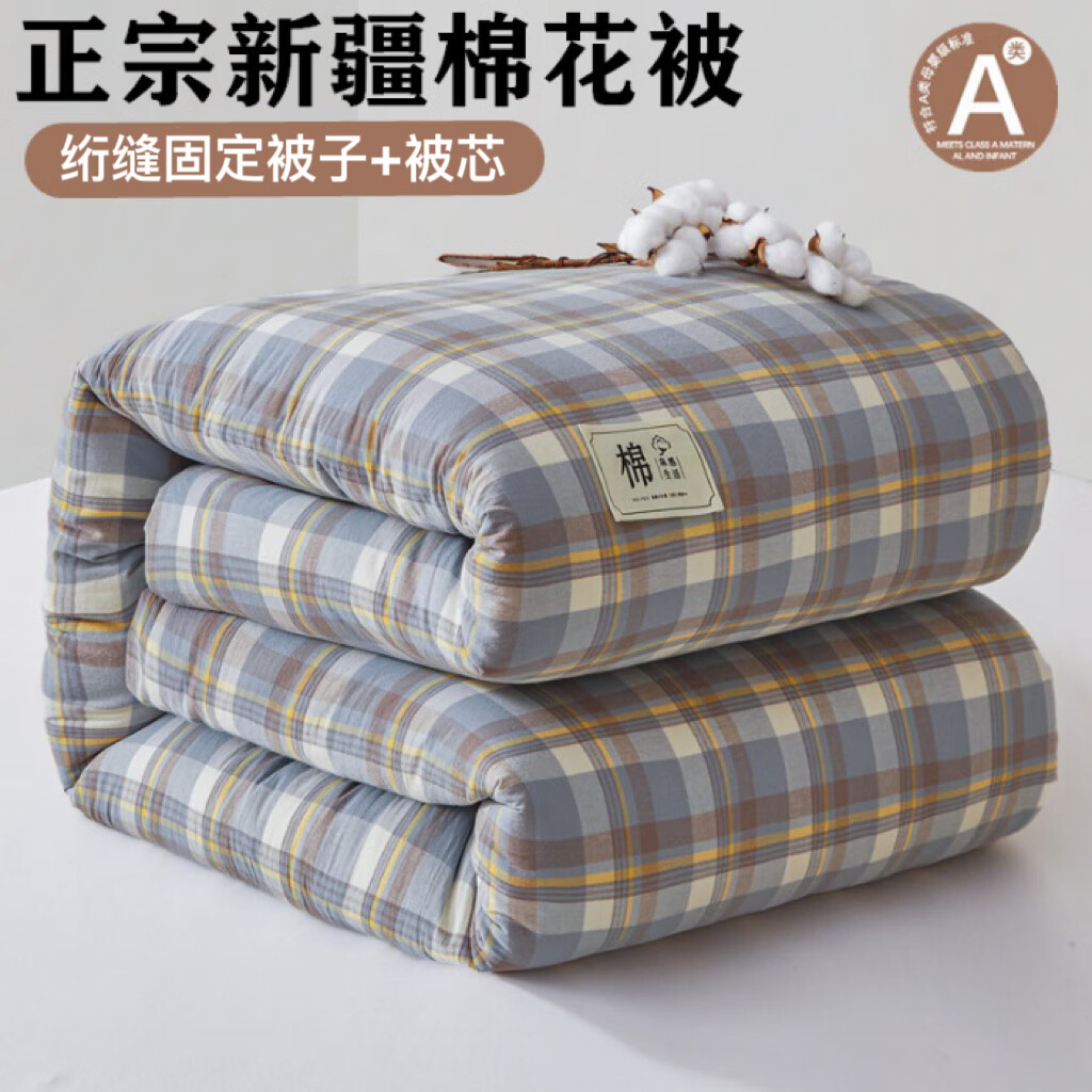 YILIN HILTON 天然A类新疆棉花被 无印风纯棉被芯单人双人冬季厚被子 简兮蓝 15
