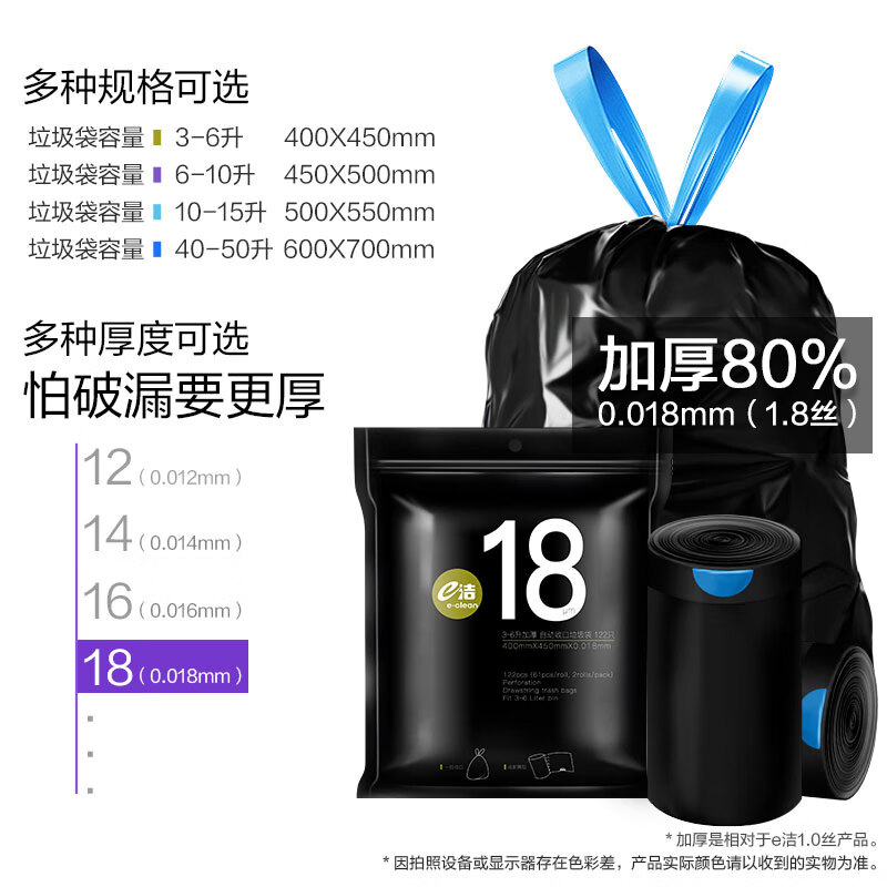 E-CLEAN e洁 自动收口垃圾袋 100只（45*50cm） 黑色 11.8元