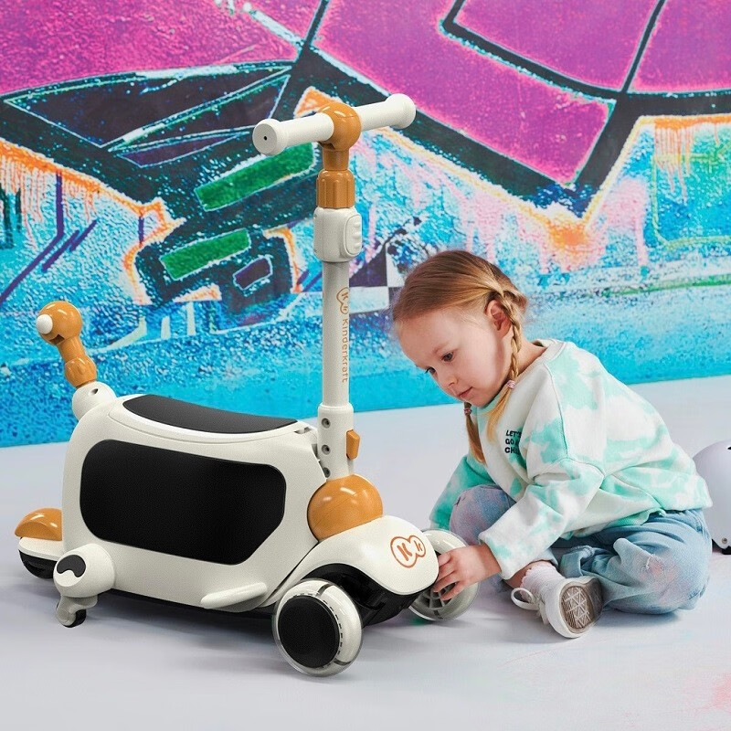 可可乐园 德国儿童滑板车1-3岁遛娃神器三合一溜溜车宝宝踏板车3-6岁 白色 4