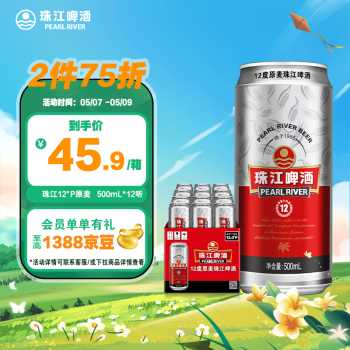 珠江啤酒 12度 珠江原麦啤酒 500mL 12罐 整箱装 ￥35.9