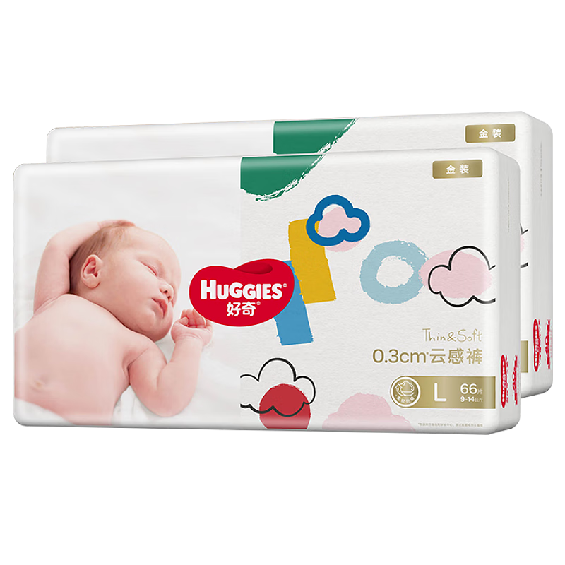 京东百亿补贴、plus会员:好奇（Huggies）金装纸尿裤L132片(9-14kg)大号婴儿尿不