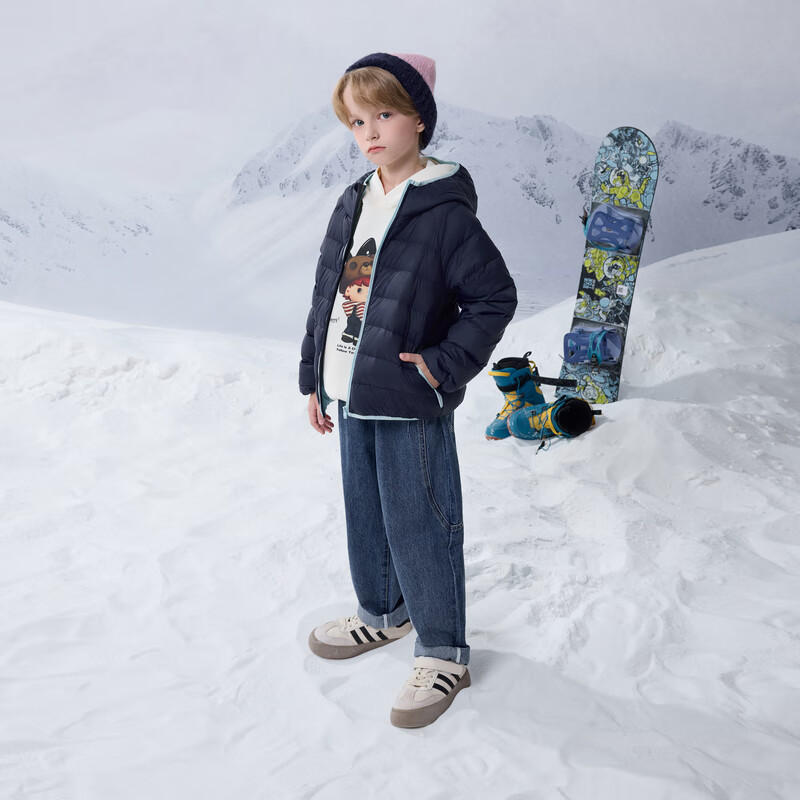 马骑顿 男大童冬季潮酷休闲保暖连帽羽绒服 藏青 160 118元