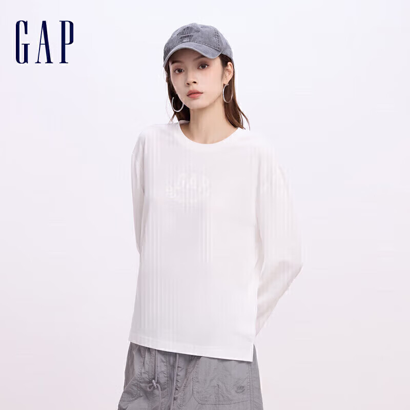 Gap 女装 麦穗印花下摆开叉长袖T恤 637566 99元