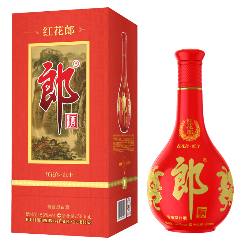 郎酒 红花郎红10 第四代 53度酱香型高度白酒 500mL 1瓶 240元（需领券）