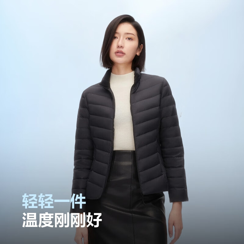 BOSIDENG 25年春季短款轻薄羽绒服女90绒三防显瘦立领外套B250131006 黑色|8056 -经
